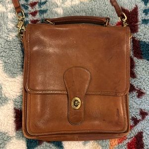 Vintage Coach Station Tan Leather Crossbody Bag